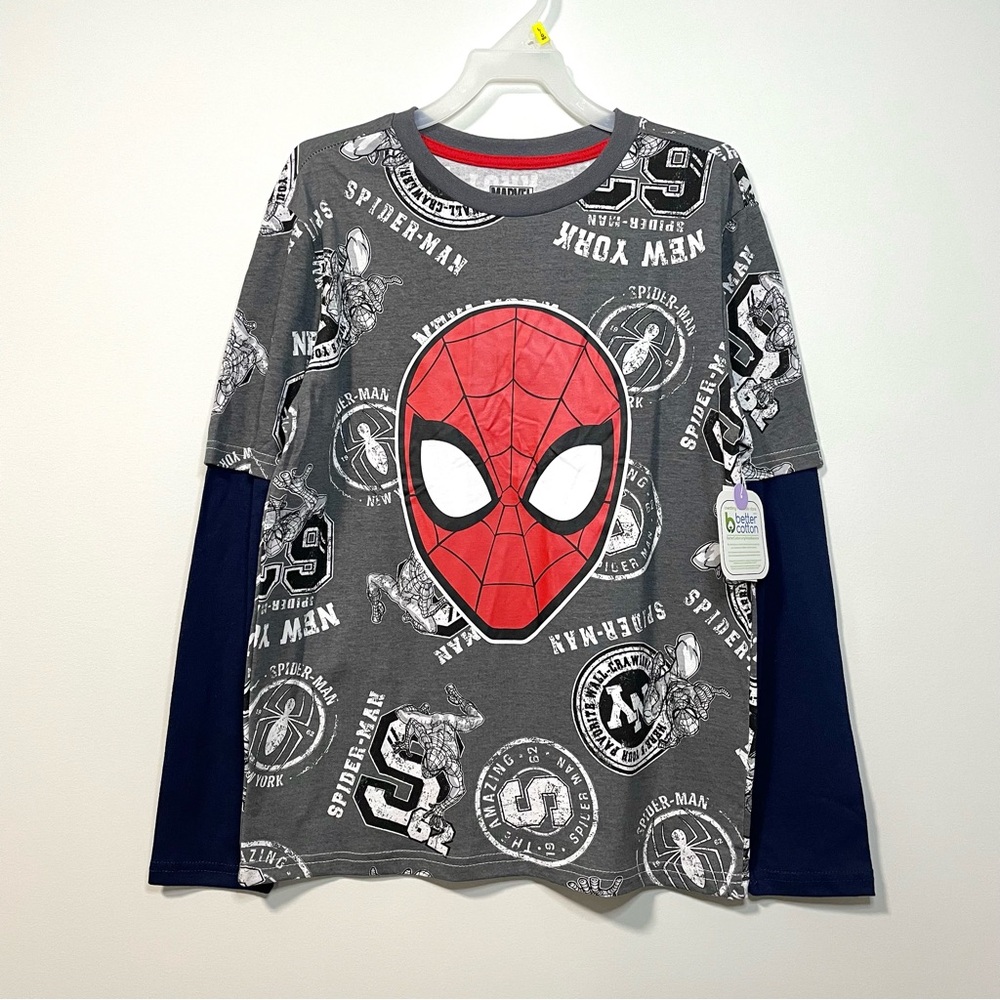 🟣2/$20 NEW Spider-Man Layered Grey Long Sleeve Shirt (size L)